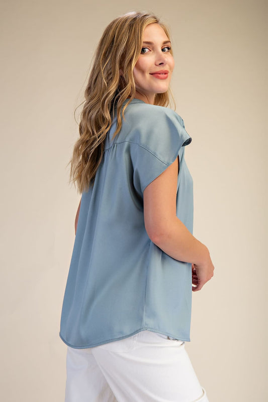 Cap sleeve Dusty Blue Top