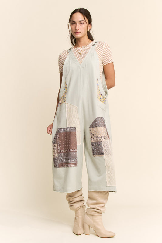 Cotton patchwork romper/jumpsuit with adjustable strap PRESALE