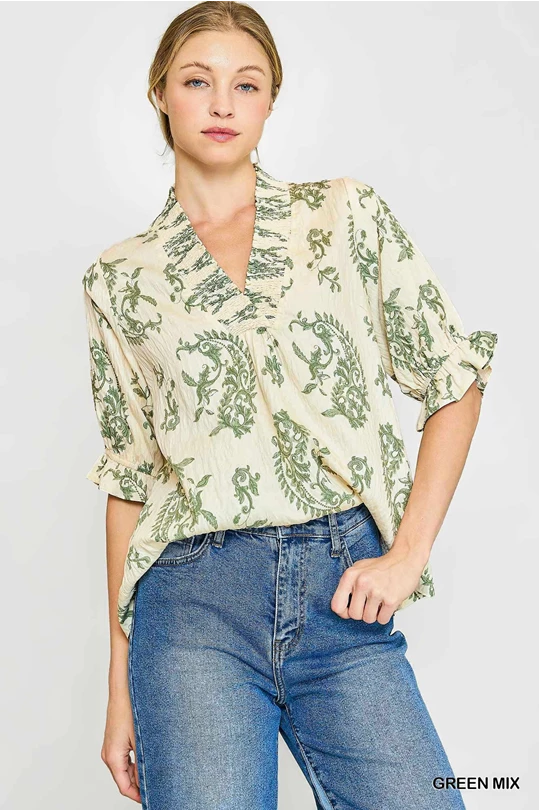 Willow Vine Ruffle Trim Blouse