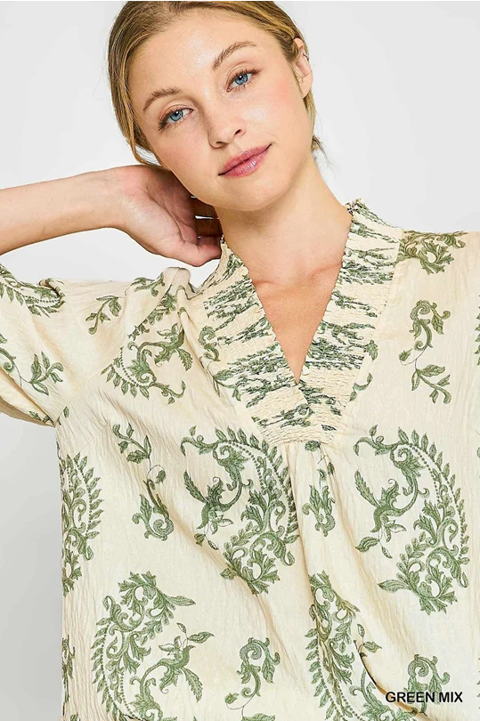 Willow Vine Ruffle Trim Blouse