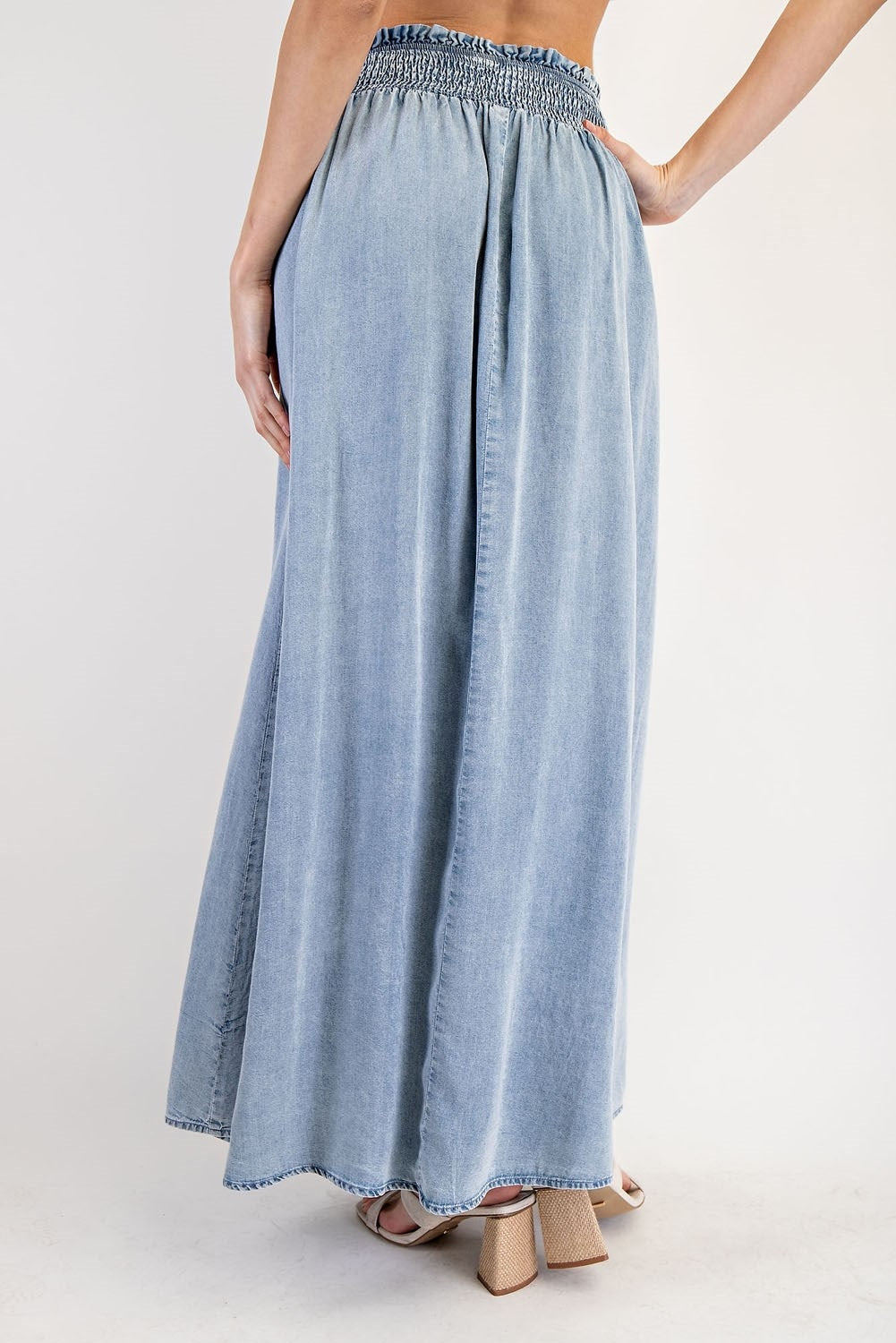Denim Boho Front Slit Maxi Skirt