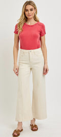 Risen high rise crop wide pant denim jeans color ivory