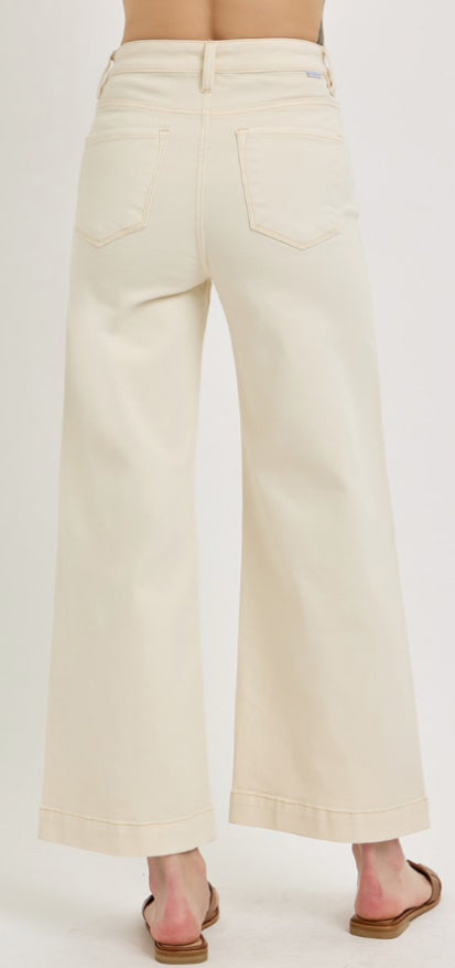 Risen high rise crop wide pant denim jeans color ivory