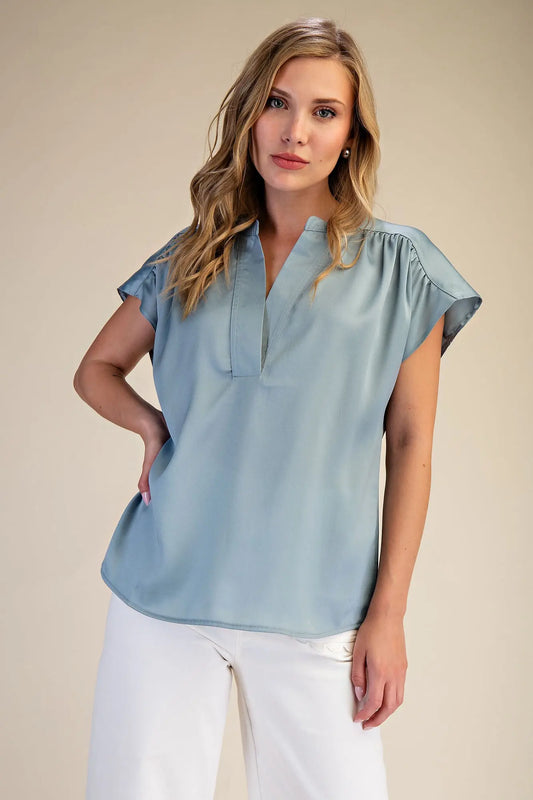 Cap sleeve Dusty Blue Top