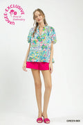 Botanical Print Flutter Sleeve Blouse