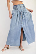 Denim Boho Front Slit Maxi Skirt