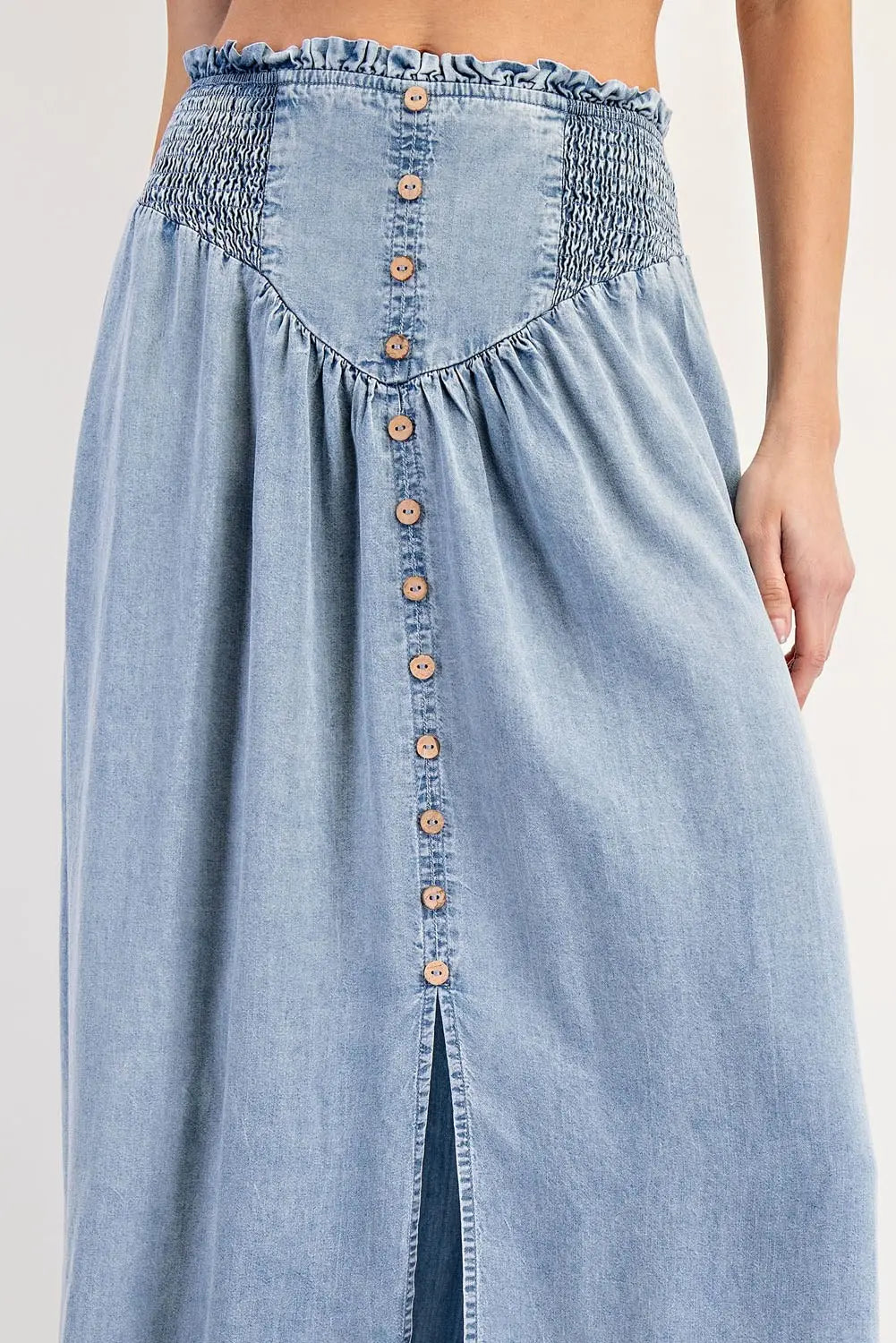 Denim Boho Front Slit Maxi Skirt