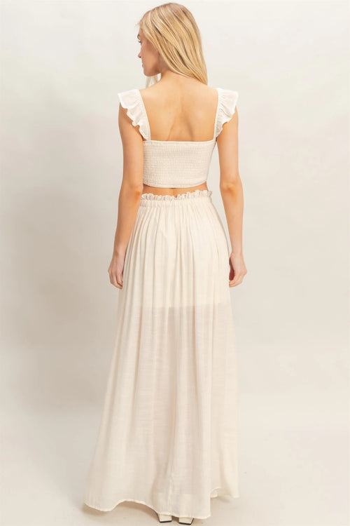 Cream Boho Maxi Skirt w/ Front Buttons and Slit