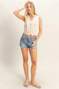 Floral Denim Cream Vest