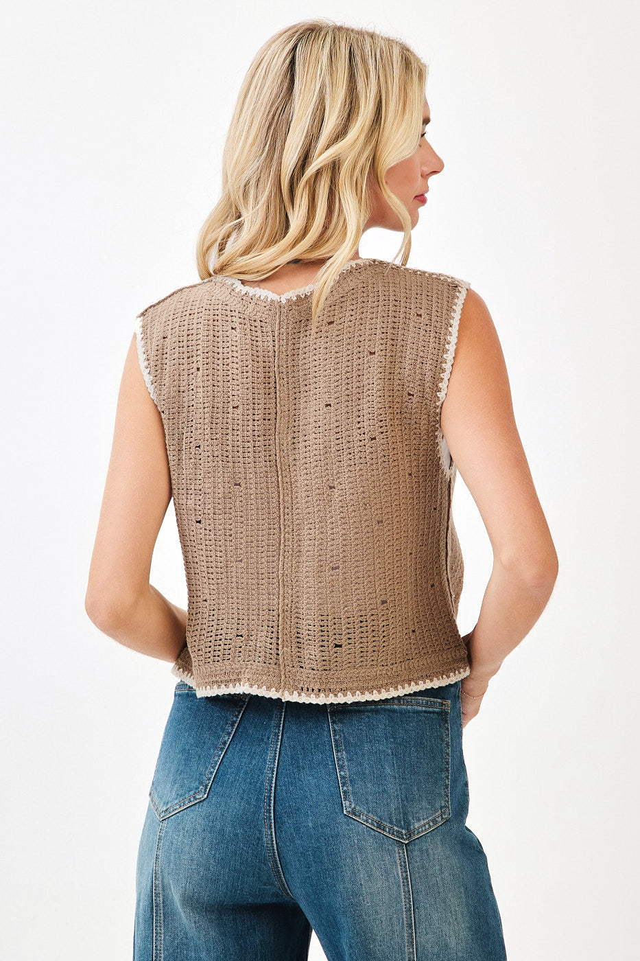 FLORAL EMBROIDERY SLEEVELESS VEST CROCHET TOP